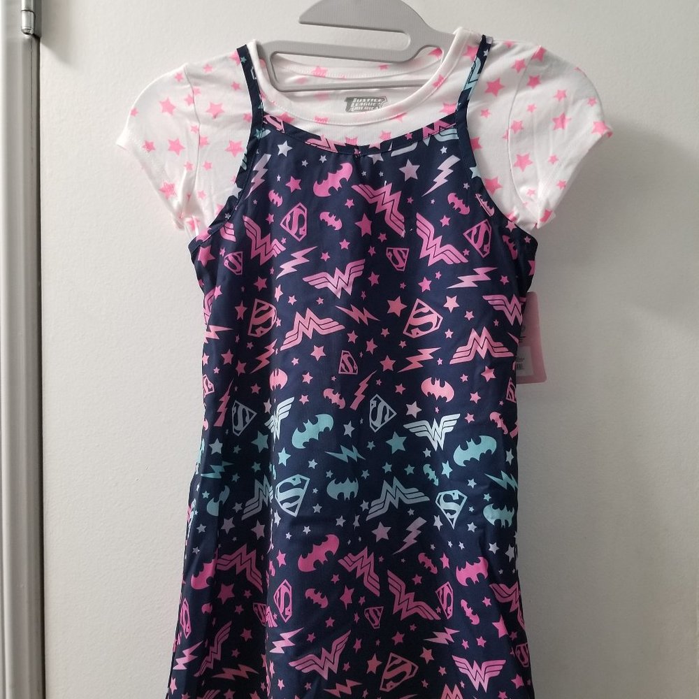 DC Comics super hero girls lace hem slip tie back dress with tee